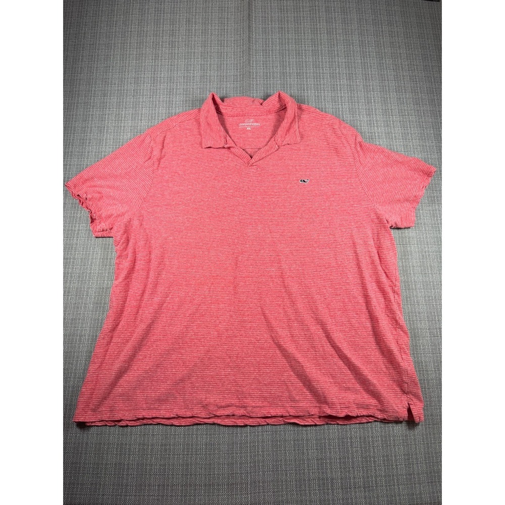 Vineyard Vines Performance Polo‎ Shirt Mens 2XL Pink Striped Whale Logo Cotton